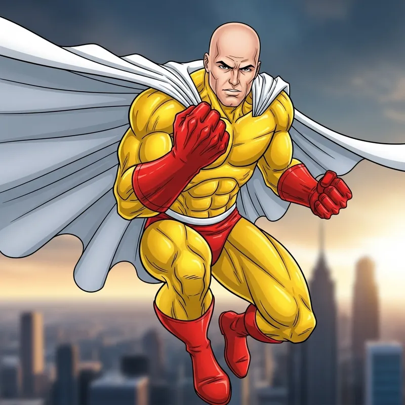 Powerful Bald Hero in Yellow Suit - Dynamic Pose