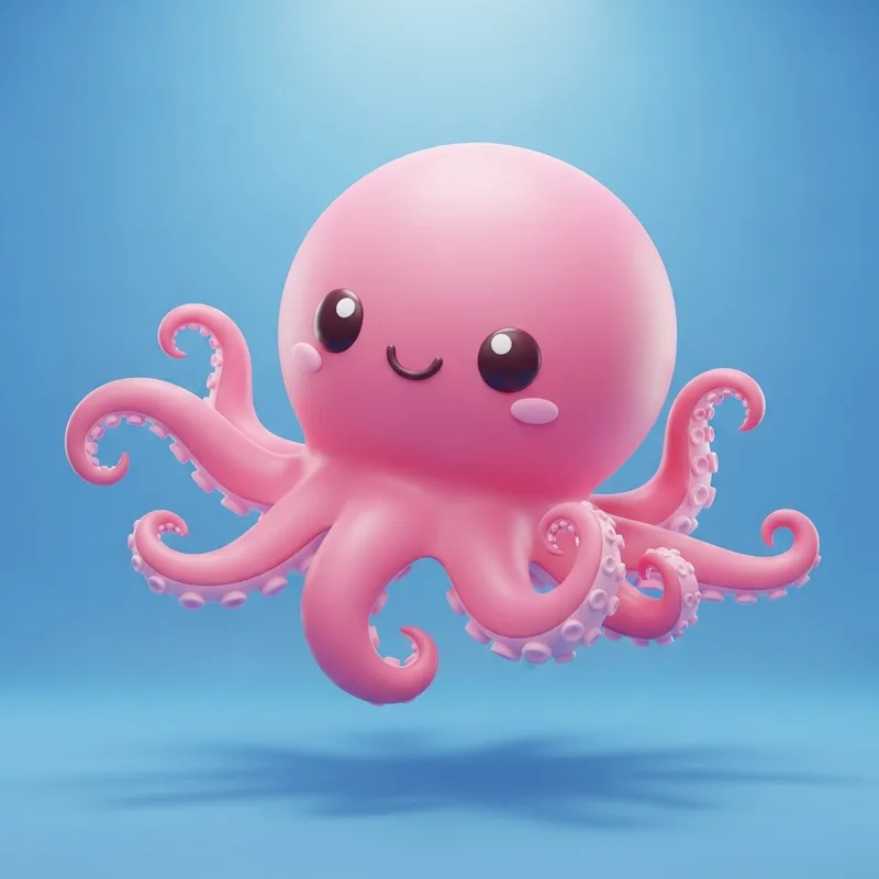 Cute Pink Octopus 3D Icon Floating Design