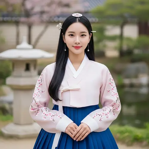 Traditional Korean Woman in Elegant Outfit