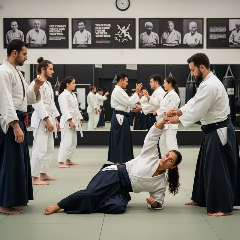 Diverse Group Practicing Aikido in Kimonos - Multicultural Energy Diverse Group Practicing Aikido in Kimonos - Multicultural Energy