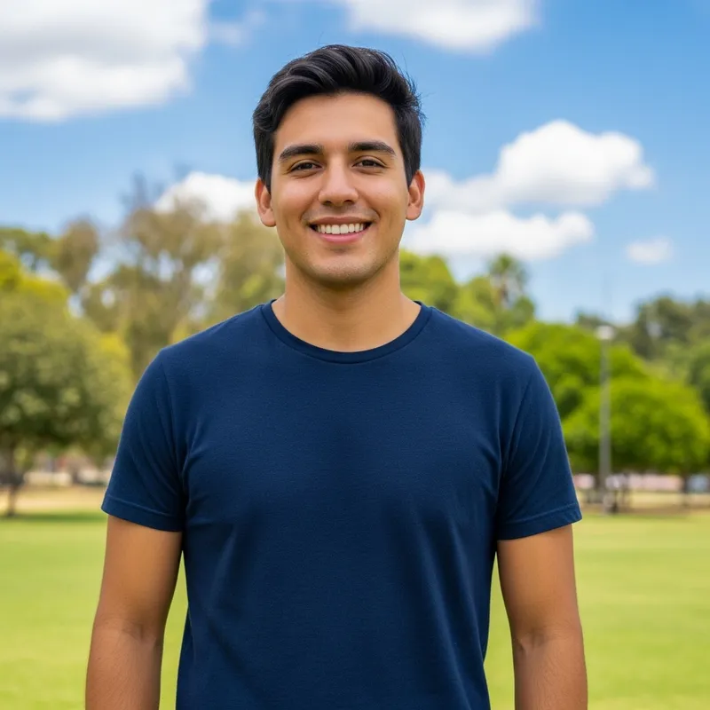 Young Man in Trendy Casual Attire | Serene Park Portrait Young Man in Trendy Casual Attire | Serene Park Portrait
