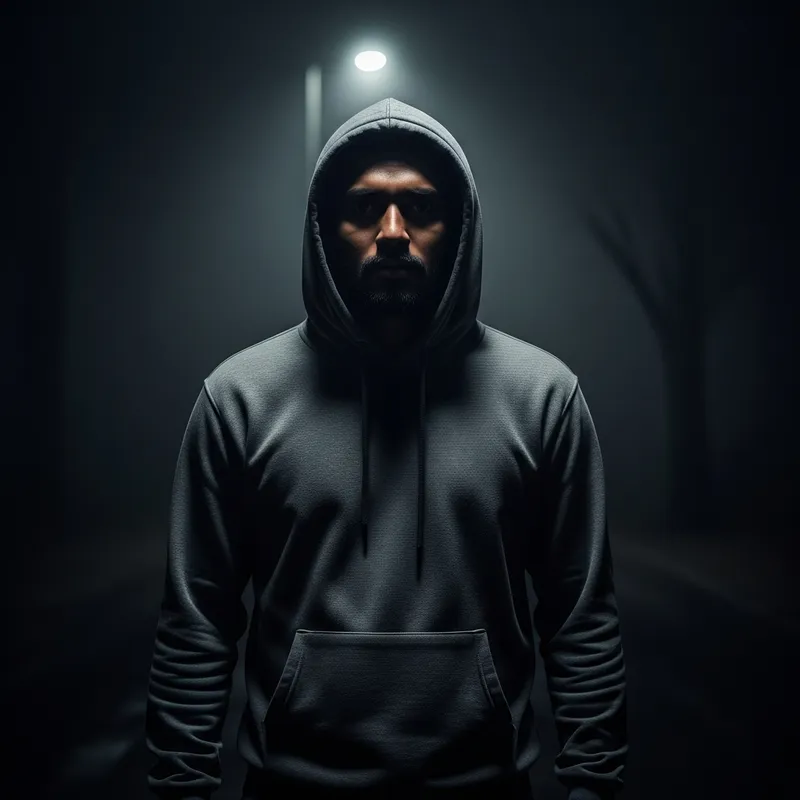 Lost Man in Hoodie Seeking Direction in the Dark