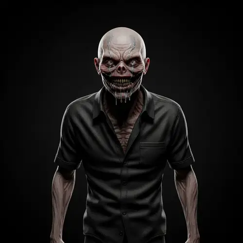 Terrifying Monstrous Entity with Wide Grin and Lifeless Eyes