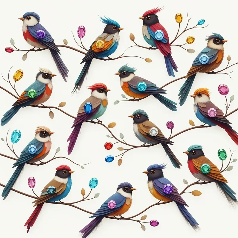 Colorful and Detailed Feathers Birds Birthstones