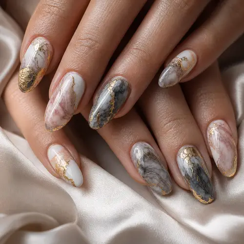 Elegant Marble & Gold-Leaf Nail Art Photography