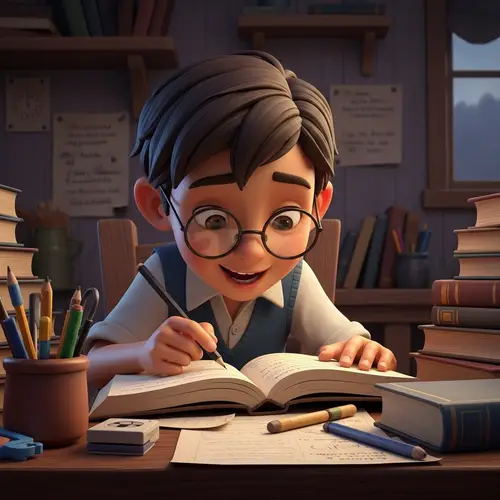 Hispanic Young Boy Studying: Animated Learning Scene