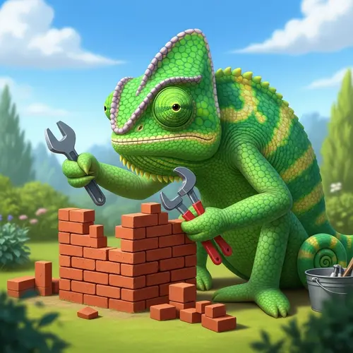 Green Chameleon Building with Bricks | Unique Construction Scene