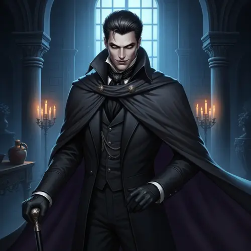 Gothic Fiction Character in Victorian Attire | Castle Interior Scene