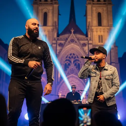 Rappers on Stage at Lausanne Cathedral | Dynamic Performance