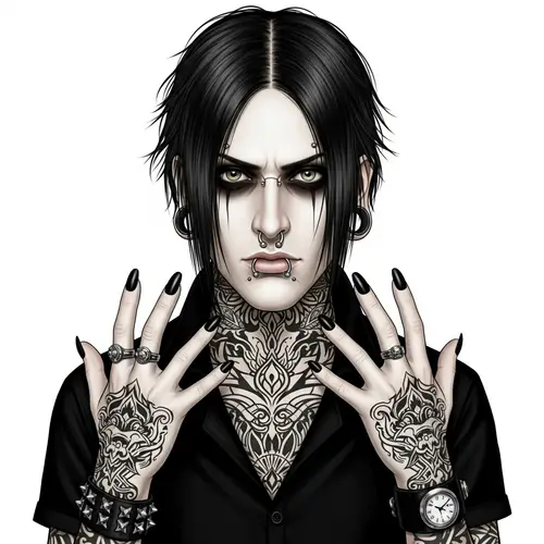 Gothic Bad Boy with Face Piercings and Tattoos