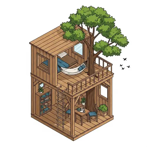 Two-Story Tree House Isometric Room Design