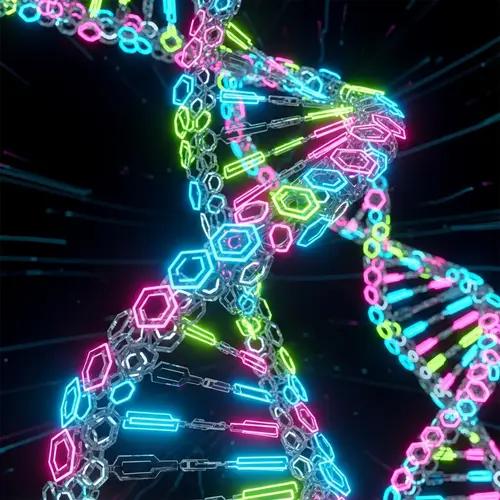 Futuristic 3D DNA Rendering in Cyberpunk Style