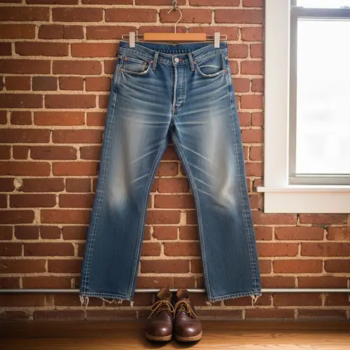 Aesthetic Blue Denim Jeans Displayed: Vintage Style