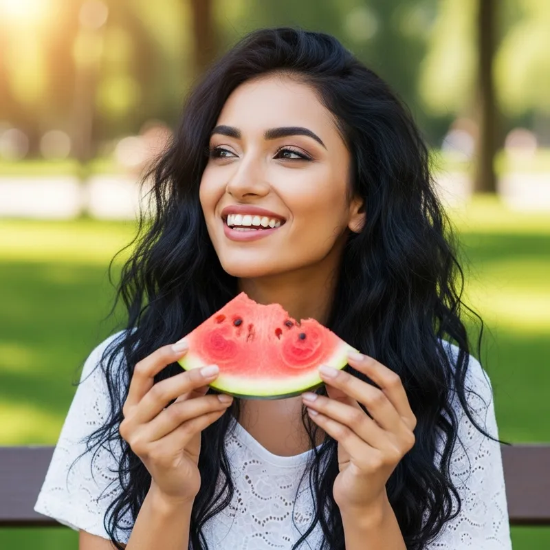 Beautiful Woman Enjoying Watermelon Slice