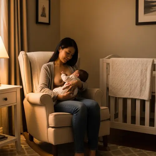 Maternal Care: Asian Woman and Infant in Comforting Nursery Scene