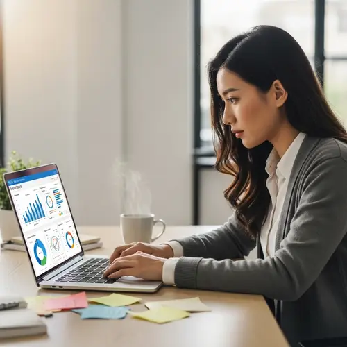 Asian Woman Developing Power BI Dashboard | Modern Office Scene