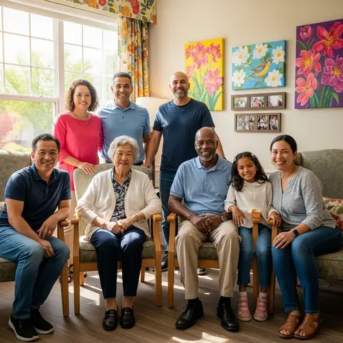 Cherished Multi-Ethnic Family Visits Nursing Home