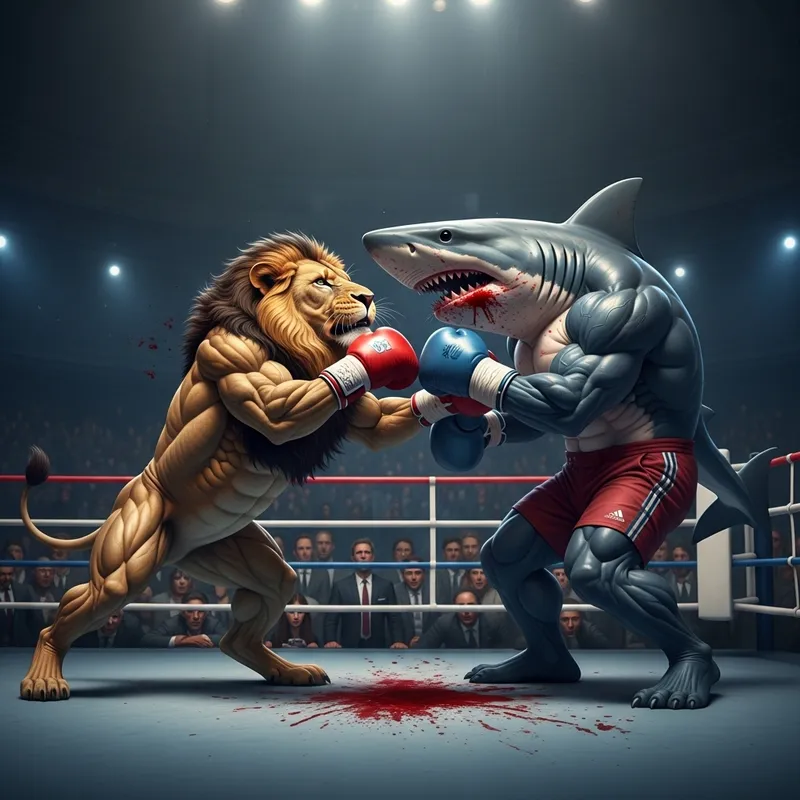 Muscular Lion vs Shark in Epic Boxing Match