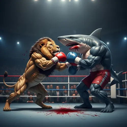 Muscular Lion vs Shark in Epic Boxing Match