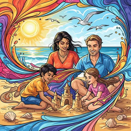 Colorful Family Vacation | Beach Abstract Art