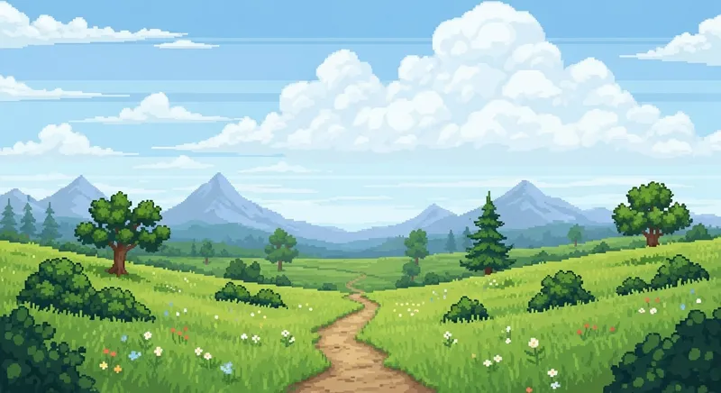 Tranquil Green Pixel Art Meadow Scene | Serene Nature Landscape Tranquil Green Pixel Art Meadow Scene | Serene Nature Landscape
