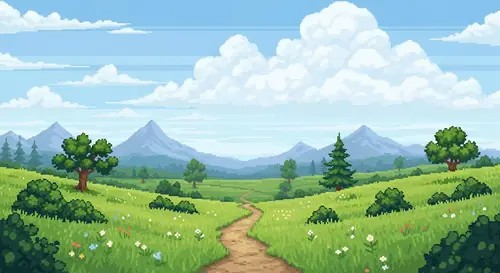 Serene Green Meadow Pixel Art Scene | Tranquil Nature Aesthetic