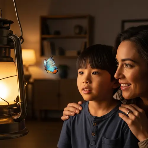 Enchanting Butterfly Scene with Hispanic Mother and Asian Son