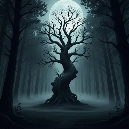 Eerie Tree in Dark Forest | Ghostly Moonlight & Shadows