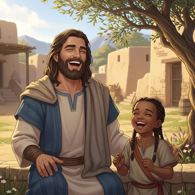 Jesus and Girl Laughing: Ancient Near Eastern Clothing Illustration
