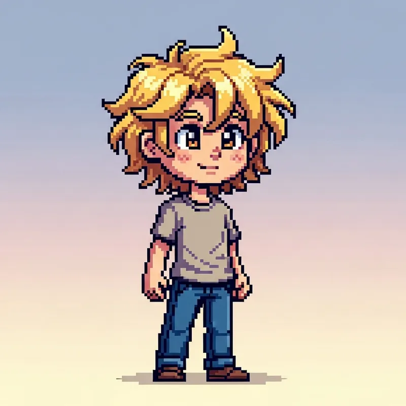 Young Blond Pixel Character - 2D Design
