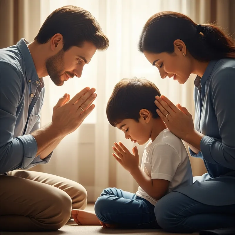 Heartwarming Family Prayer Moment in Soft Light