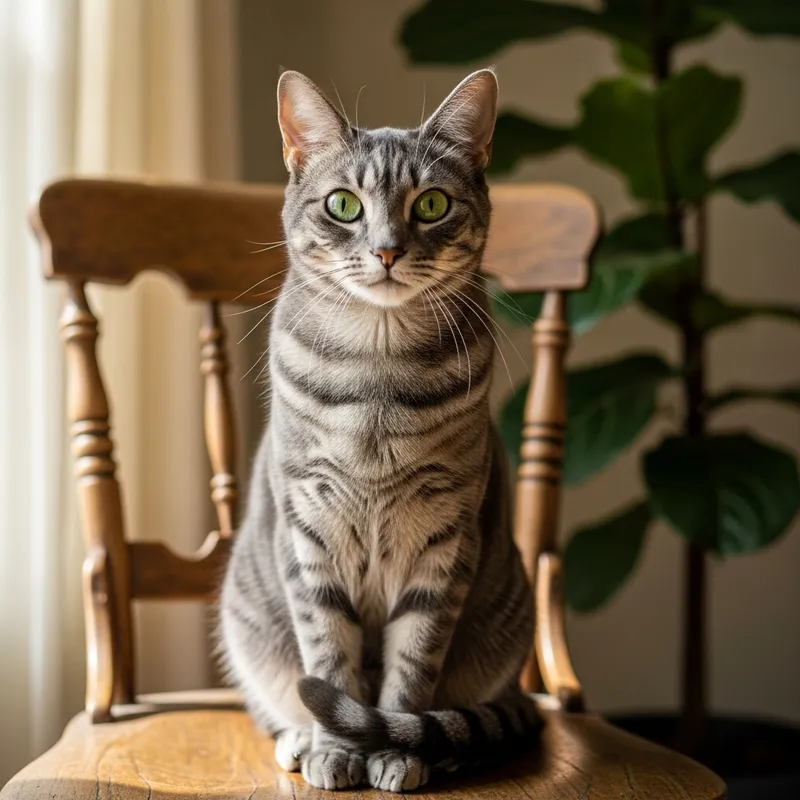 Beautiful Domestic Cat with Piercing Green Eyes