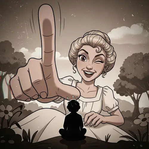 Enchanting Giant Woman: Playful Interaction in Vintage Animation Style