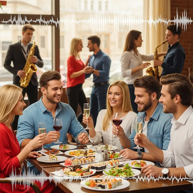 Vibrant Euro Cafe Scene: Young Adults Dining, Live Music, Dancing