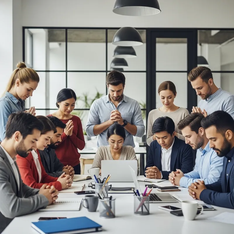 Professionals Praying Together in Modern Office