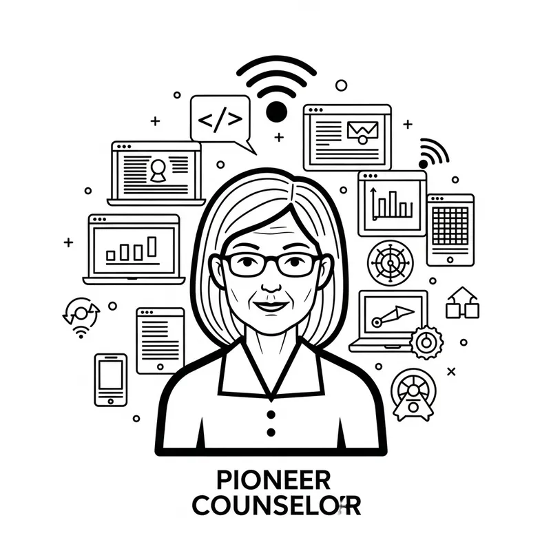 Pioneer Counselor with Tech Symbols - Modern Sketch Pioneer Counselor with Tech Symbols - Modern Sketch