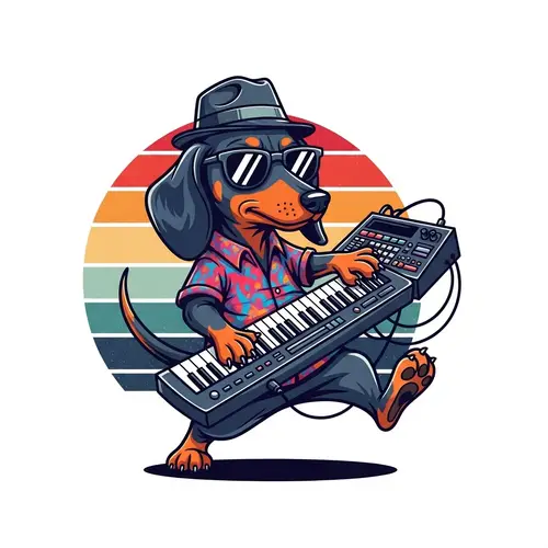 Cartoon Dachshund Musician: Unique Swagger Illustration