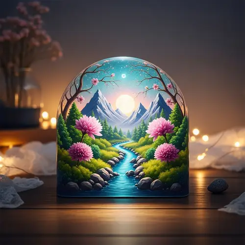 Enchanting Glass Artwork with Miniature Mountain Scene