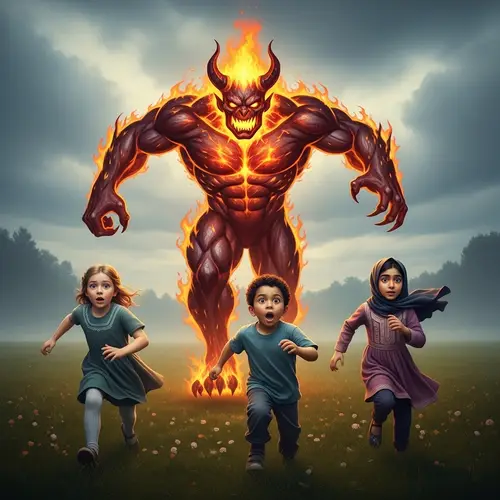 Fire Giant Chasing Kids: A Scary Adventure