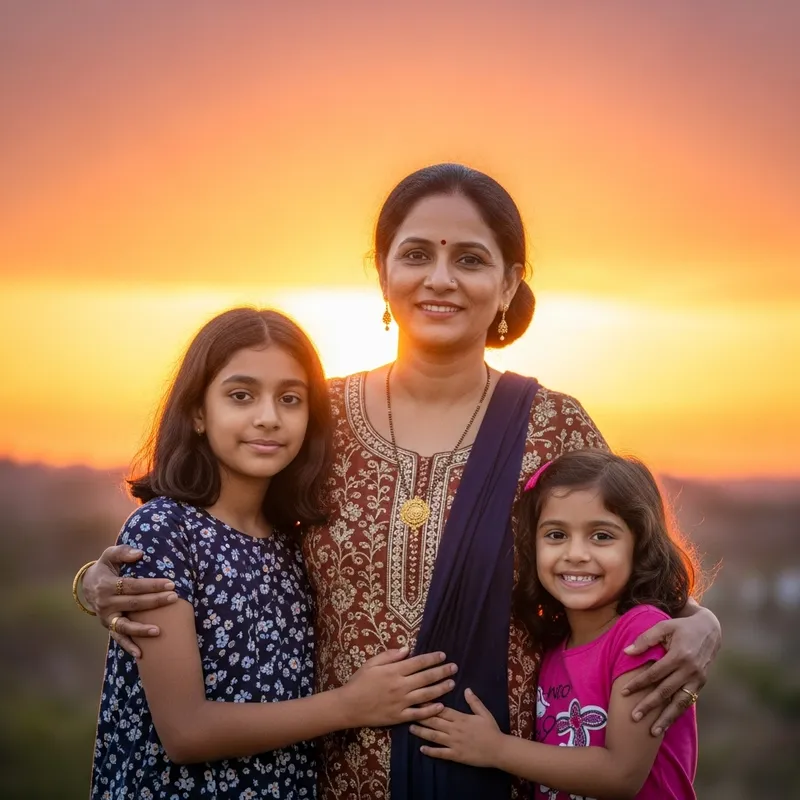 Asian Mother and Two Daughters | Family Sunset Portrait
