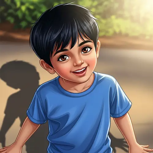 Young South Asian Boy with Cheerful Expression Outdoors