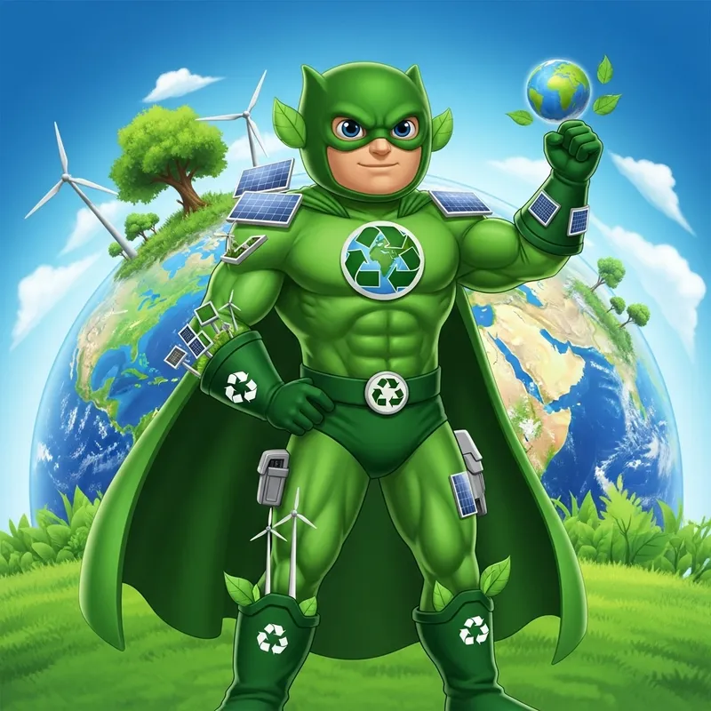 Eco-Friendly Superhero Mascot for Sustainability