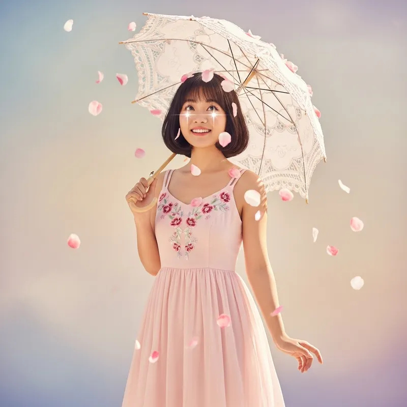 Charming East Asian Woman with Parasol | Serene and Elegant Scene