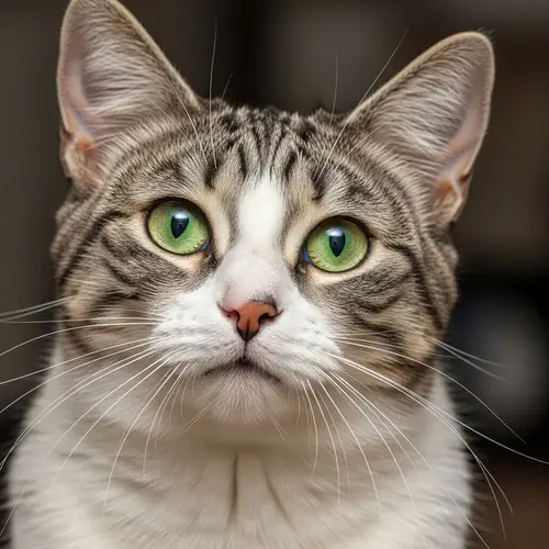 Medium-Sized Domestic Cat with Striped Grey and White Coat