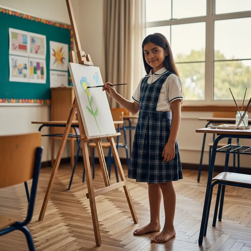 Radiant Hispanic Girl Painting Masterpiece in School Radiant Hispanic Girl Painting Masterpiece in School
