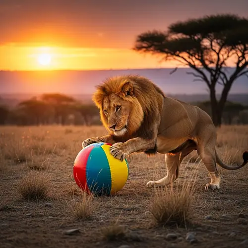 Graceful Lion Playing with Ball in Savanna | Wildlife Fun