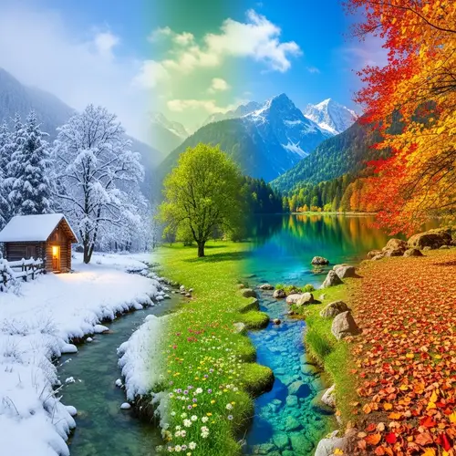 Seasons Panoramic Landscape: Winter to Autumn Transition