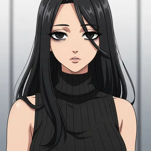 South Asian Female Anime Character with Long Black Hair