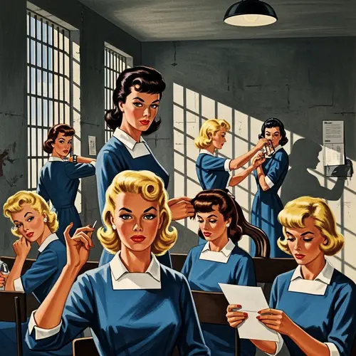 1950s Women's Prison Scene Illustration