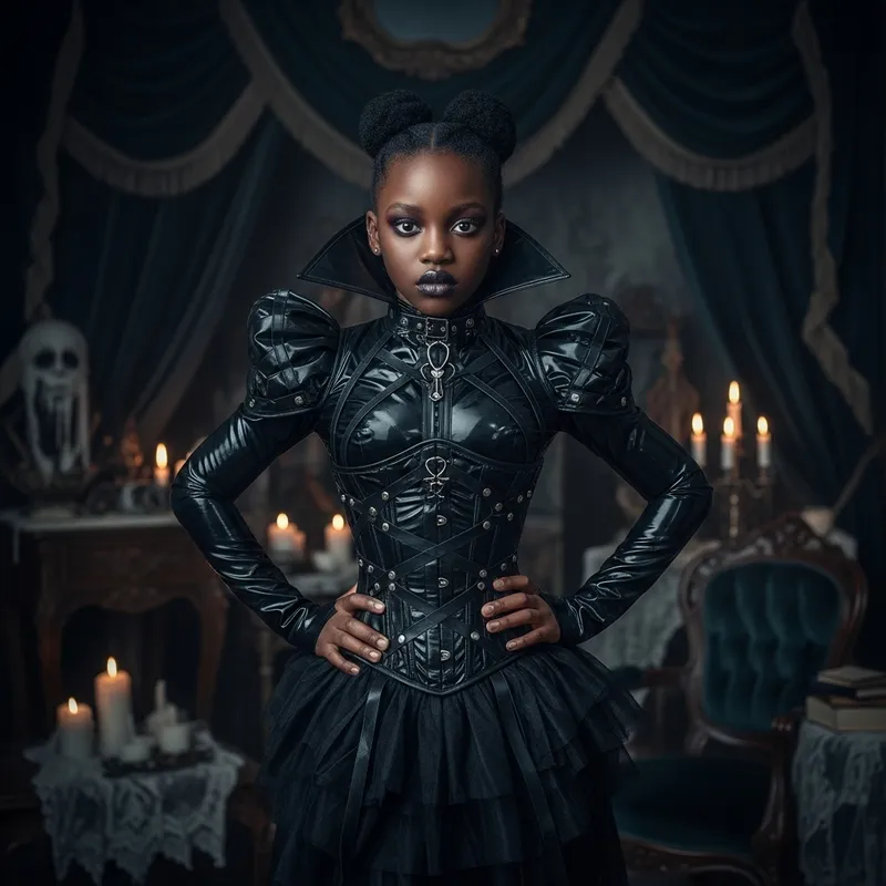 Dramatic Black Girl in Latex Outfit | Gothic Fashion Scene